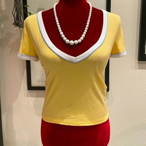 Forever 21 yellow white and baby blue Vee neck